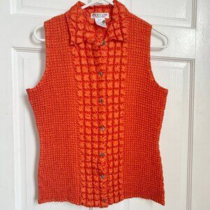 Yoshiki Hishinuma Peplum Top Shirt Button Up Down Collar Sleeveless Textured M